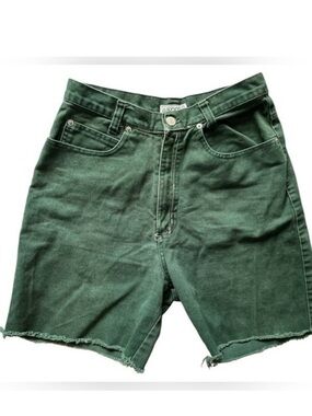 SKOOZI Vintage High Waist Green Denim Shorts with Raw Hem